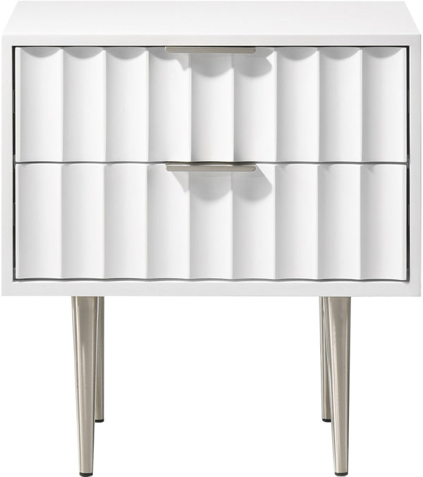 Modernist Engineered Wood / Stainless Steel Contemporary White Gloss Night Stand - 22.5" W x 17" D x 24" H