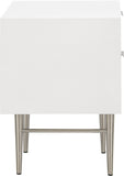 Modernist Engineered Wood / Stainless Steel Contemporary White Gloss Night Stand - 22.5" W x 17" D x 24" H