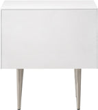 Modernist Engineered Wood / Stainless Steel Contemporary White Gloss Night Stand - 22.5" W x 17" D x 24" H