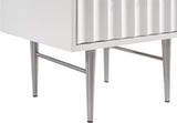 Modernist Engineered Wood / Stainless Steel Contemporary White Gloss Night Stand - 22.5" W x 17" D x 24" H