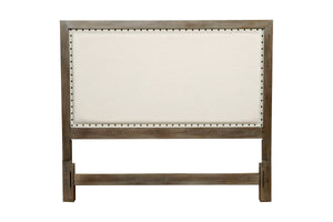Classic King Panel Headboard in Natural Grey - Antique-Inspired Design with Upholstered Linen Trim