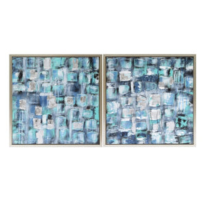 Sagebrook Home Contemporary 26x26, Set of 2 - , Squares Oil Painting, Blue 70056 Blue Wood