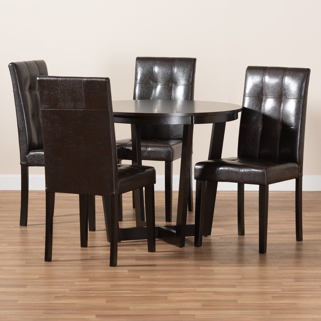 Baxton Studio Vida Modern and Contemporary Dark Brown Faux Leather Upholstered and Dark Brown Finished Wood 5-Piece Dining Set