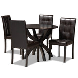Elira Modern and Contemporary Dark Brown Faux Leather Upholstered and Dark Brown Finished Wood 5-Piece Dining Set