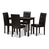 Avery Modern and Contemporary Dark Brown Faux Leather Upholstered 5-Piece Dining Set