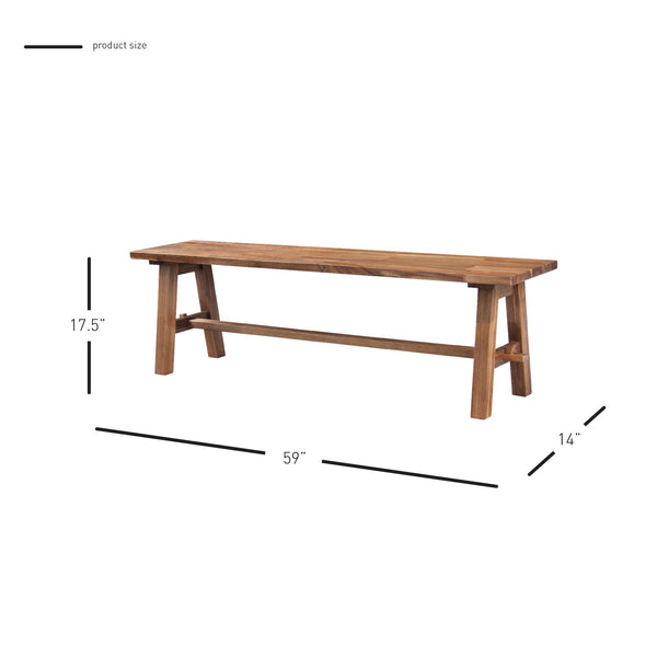 Bedford 59" Bench "A" Base Brushed Brown