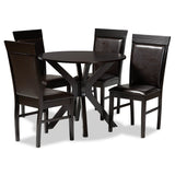 Jeane Modern and Contemporary Dark Brown Faux Leather Upholstered and Dark Brown Finished Wood 5-Piece Dining Set