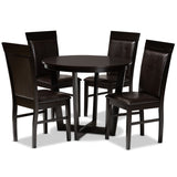 Irma Modern and Contemporary Dark Brown Faux Leather Upholstered and Dark Brown Finished Wood 5-Piece Dining Set