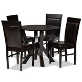 Nada Modern and Contemporary Dark Brown Faux Leather Upholstered and Dark Brown Finished Wood 5-Piece Dining Set