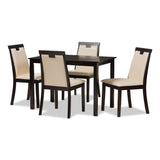 Evelyn Modern and Contemporary Beige Faux Leather Upholstered and Dark Brown Finished 5-Piece Dining Set