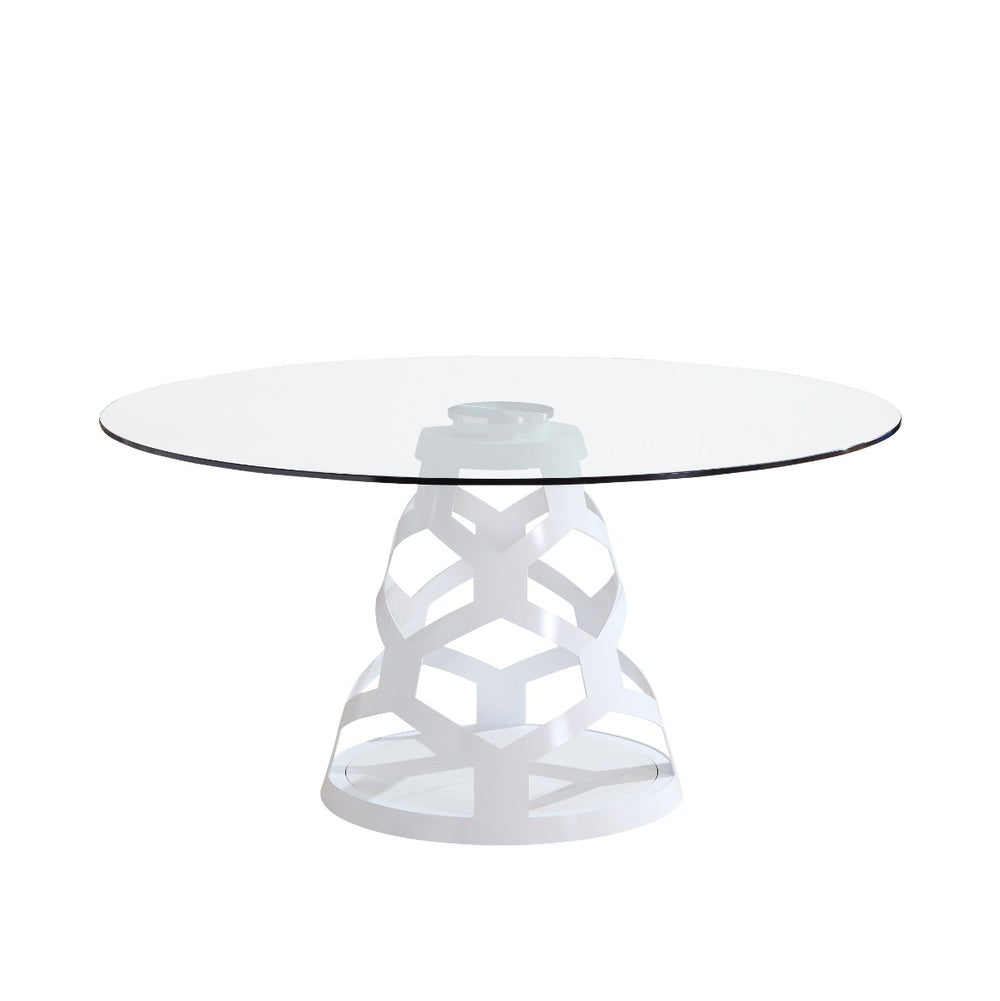 VIG Furniture Modrest Lilly - Modern White and Glass Round Dining Table VGNS-GD8800B-15-W