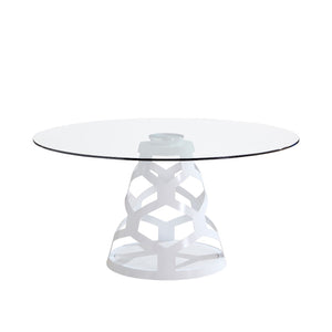 VIG Furniture Modrest Lilly - Modern White and Glass Round Dining Table VGNS-GD8800B-15-W