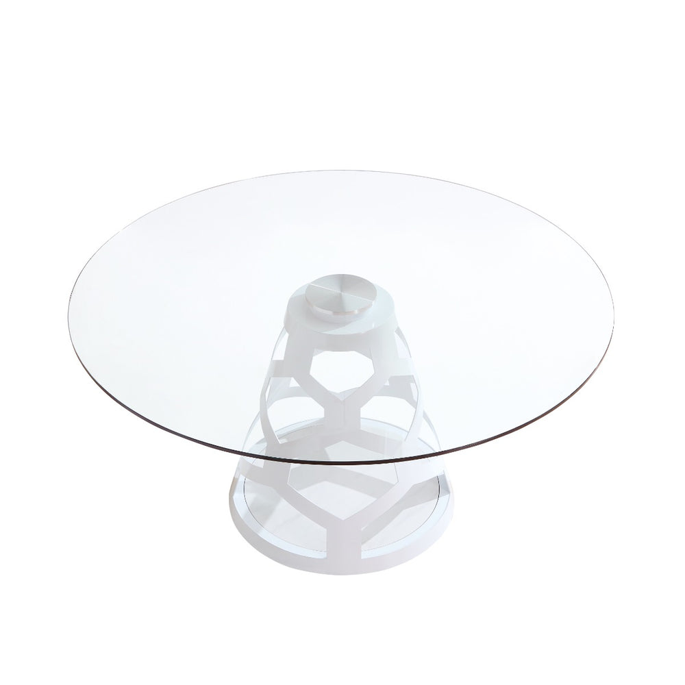 VIG Furniture Modrest Lilly - Modern White and Glass Round Dining Table VGNS-GD8800B-15-W