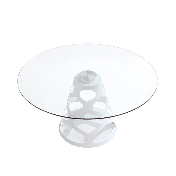 VIG Furniture Modrest Lilly - Modern White and Glass Round Dining Table VGNS-GD8800B-15-W