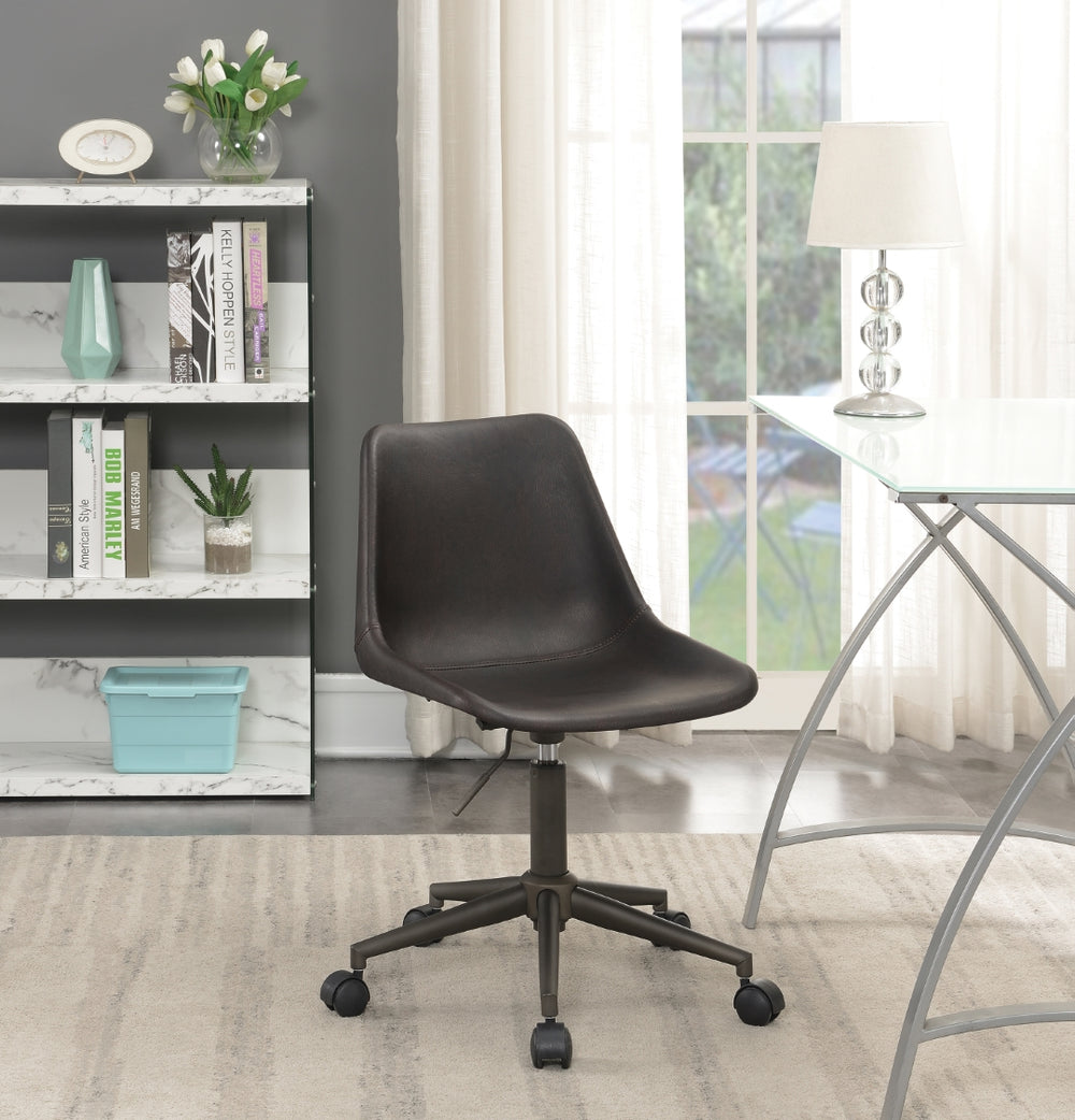 Contemporary Adjustable Height Office Chair - Brown Fabric with Rustic Taupe Finish & Casters