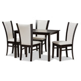 Adley Modern and Contemporary 5-Piece Dark Brown Finished White Faux Leather Dining Set