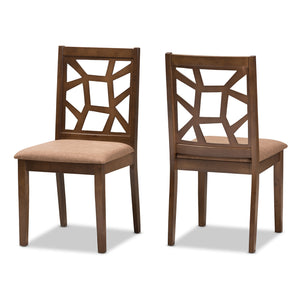 Baxton Studio Abilene Mid-Century Light Brown Fabric Upholstered and Walnut Brown Finished Dining Chair (Set of 2)