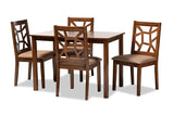 Abilene Mid-Century Light Brown Fabric Upholstered and Walnut Brown Finished 5-Piece Wood Dining Set