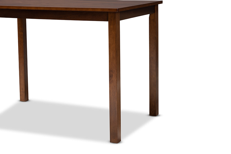 Baxton Studio Abilene Mid-Century Light Brown Fabric Upholstered and Walnut Brown Finished 5-Piece Wood Dining Set