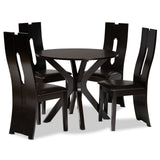 Cian Modern and Contemporary Dark Brown Faux Leather Upholstered and Dark Brown Finished Wood 5-Piece Dining Set