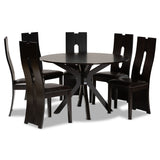 Kenyon Modern and Contemporary Dark Brown Faux Leather Upholstered and Dark Brown Finished Wood 7-Piece Dining Set