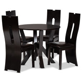 Senan Modern and Contemporary Dark Brown Faux Leather Upholstered and Dark Brown Finished Wood 5-Piece Dining Set