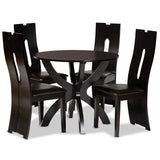 Ronda Modern and Contemporary Dark Brown Faux Leather Upholstered and Dark Brown Finished Wood 5-Piece Dining Set