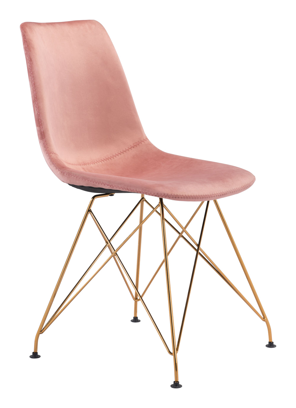 Zuo Modern Parker 100% Polyester, Plywood, Steel Modern Commercial Grade Dining Chair Set - Set of 4 Pink, Gold 100% Polyester, Plywood, Steel