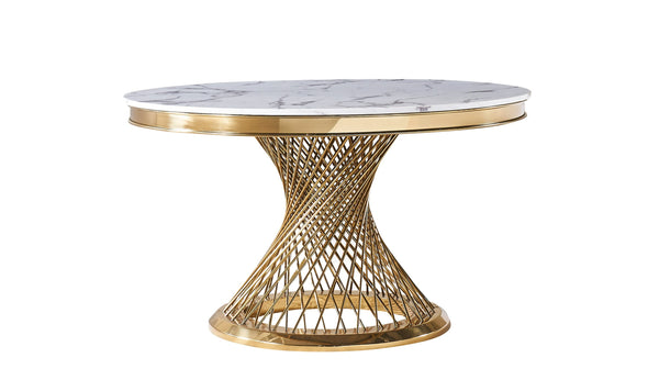 VIG Furniture Modrest Potter - White Marble & Gold Stainless Steel Round Dining Table VGZAT9007
