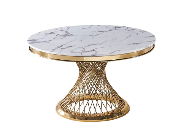 VIG Furniture Modrest Potter - White Marble & Gold Stainless Steel Round Dining Table VGZAT9007