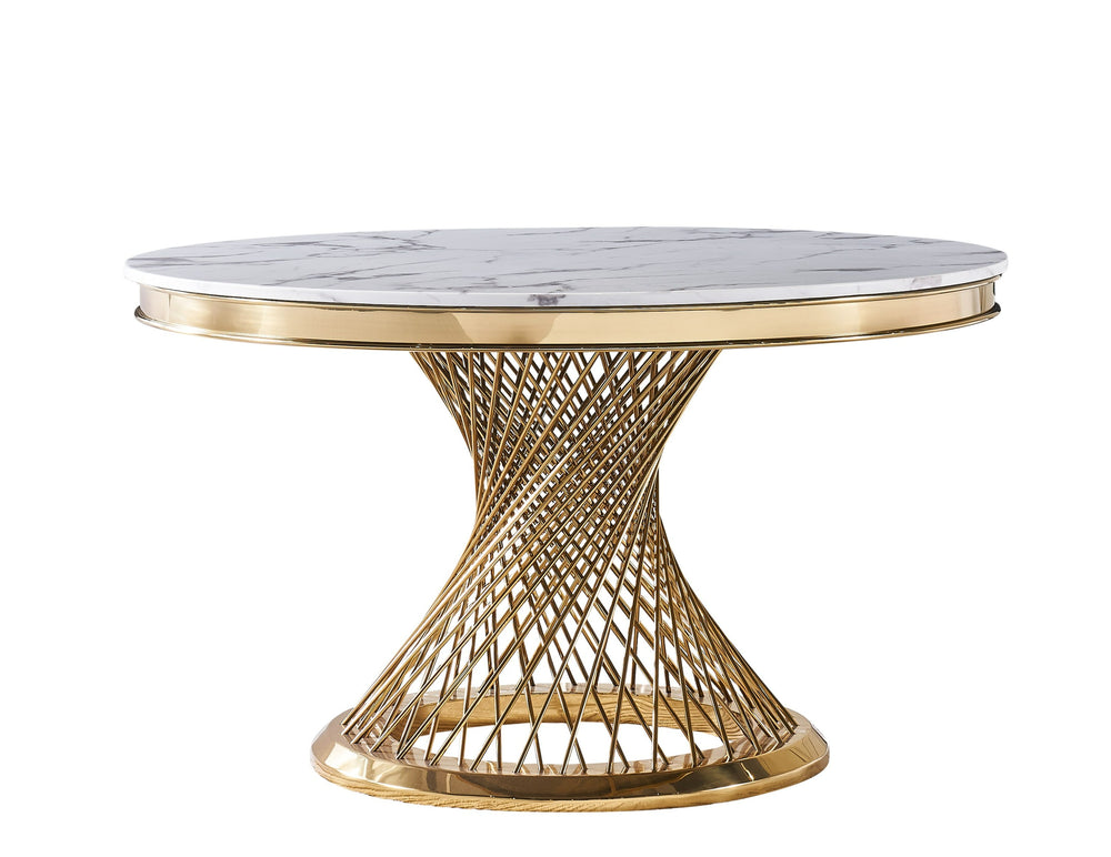 VIG Furniture Modrest Potter - White Marble & Gold Stainless Steel Round Dining Table VGZAT9007