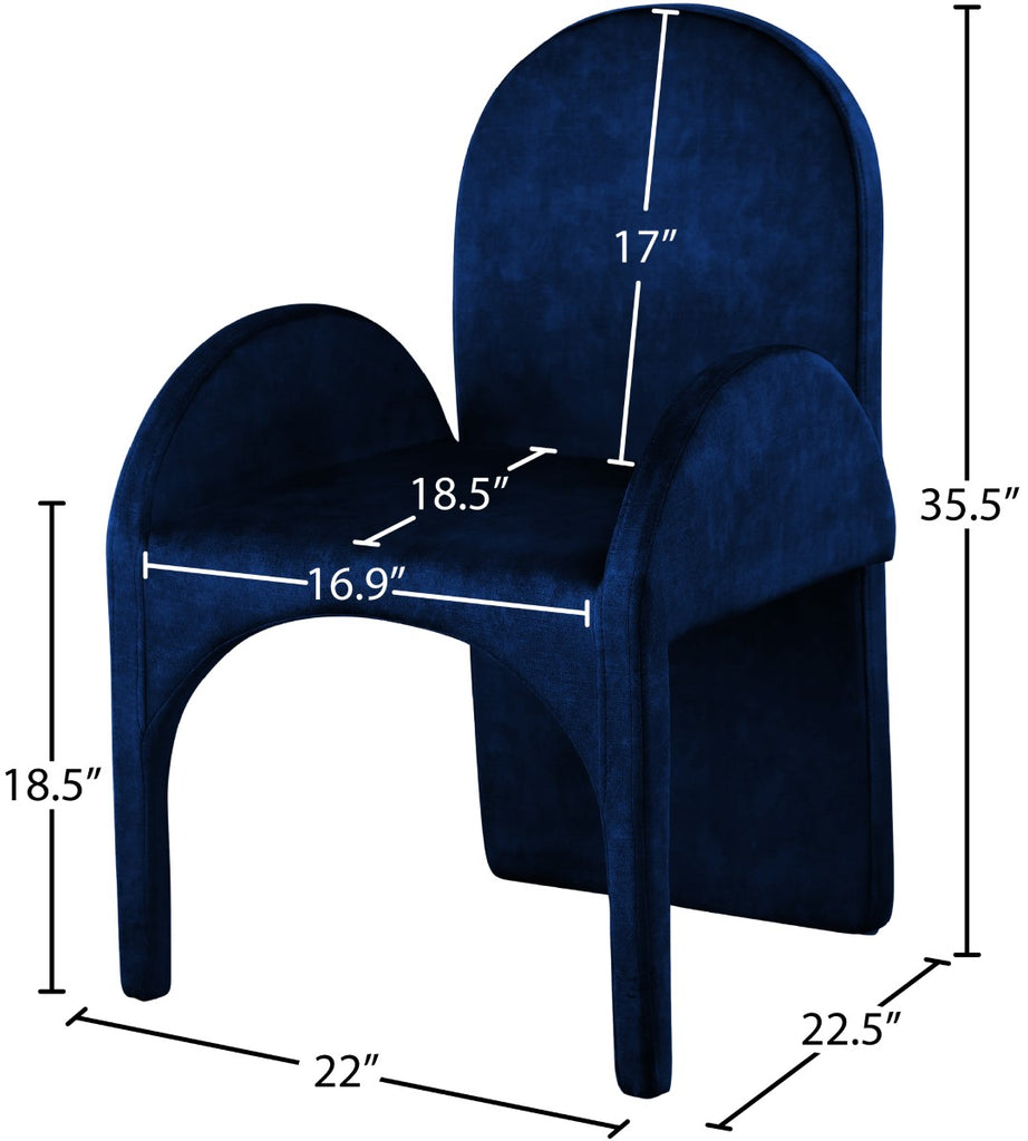 Summer Velvet / Engineered Wood / Steel / Iron / Foam Contemporary Navy Velvet Dining Arm Chair - 22" W x 22.5" D x 35.5" H