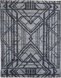Vivien Art Deco Hand Knot Wool Rug, Graphite Gray/Denim, 9ft x 12ft Area Rug