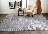 Vivien Architectural Hand Knot Wool Area Rug, Graphite Gray/Denim, 9ft x 12ft