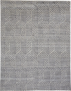 Vivien Architectural Hand Knot Wool Area Rug, Opal Gray/Asphalt Gray, 9ft x 12ft