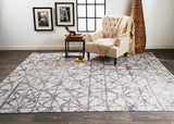 Vivien Architectural Hand Knot Wool Area Rug, Opal Gray/Asphalt Gray, 9ft x 12ft