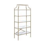 Contemporary 5-tier Tempered Glass Shelves Bookcase Matte Gold