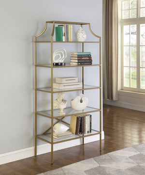 Contemporary 5-tier Tempered Glass Shelves Bookcase Matte Gold