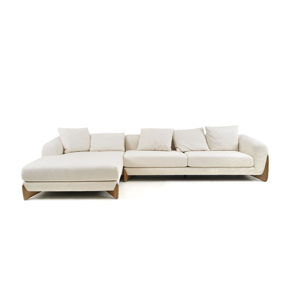 VIG Furniture Modrest Fleury - Contemporary Cream Fabric and Walnut LAF Sectional Sofa VGCS-21073-S-CW-LAF