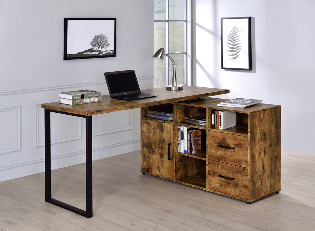 Hertford Country Rustic L-shape Office Desk with Storage