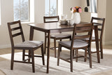 Nadine Modern and Contemporary Walnut-Finished Light Grey Fabric Upholstered 5-Piece Dining Set