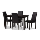 Lorelle Modern and Contemporary Brown Faux Leather Upholstered 5-Piece Dining Set