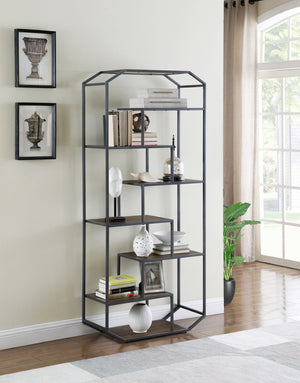 Casual 6-shelf Bookcase Rustic Brown and Dark Grey