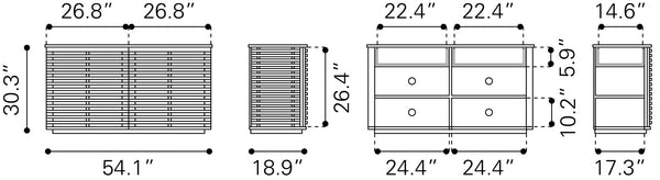 Zuo Modern Linea Acacia Wood Mid Century Commercial Grade Credenza Walnut Acacia Wood