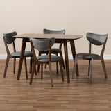 Baxton Studio Hadrea Mid-century Modern Walnut-Finished Dark Grey Fabric Upholstered 5-Piece Dining Set