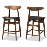 Flora Mid-Century Modern Black Faux Leather Upholstered Walnut Finished Counter Stool (Set of 2)