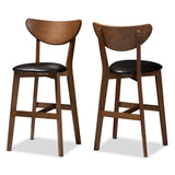 Eline Mid-Century Modern Black Faux Leather Upholstered Walnut Finished Counter Stool (Set of 2)