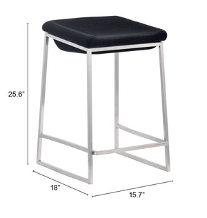 Zuo Modern Lids 100% Polyester, Stainless Steel Modern Commercial Grade Counter Stool Set - Set of 2 Dark Gray, Silver 100% Polyester, Stainless Steel