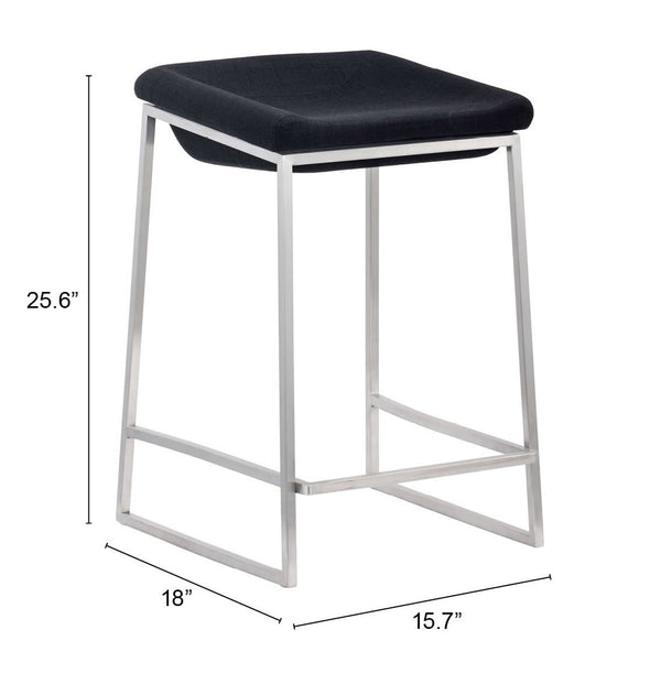 Zuo Modern Lids 100% Polyester, Stainless Steel Modern Commercial Grade Counter Stool Set - Set of 2 Dark Gray, Silver 100% Polyester, Stainless Steel