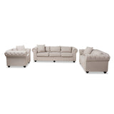 Alaise Modern Classic Linen Tufted Scroll Arm Chesterfield 3-Piece Living Room Set